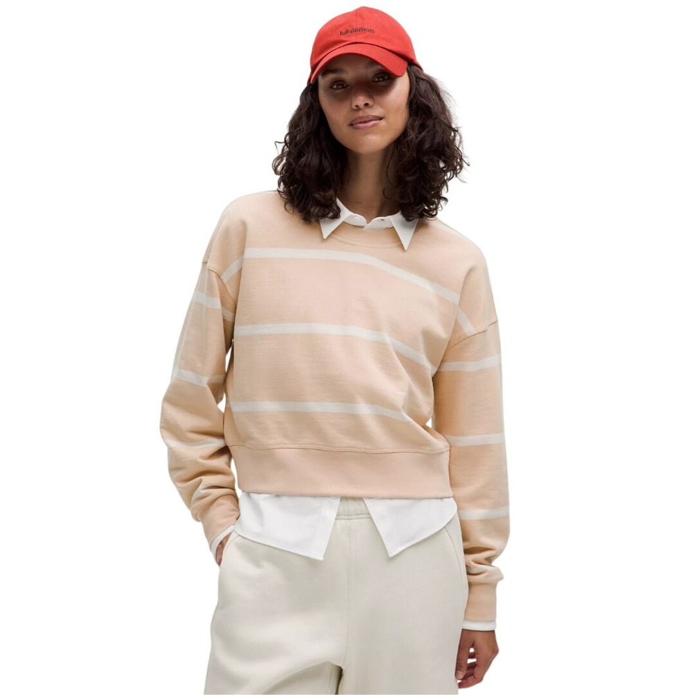 Lululemon Cafe Au Lait White Perfectly Oversized Cropped Crew Sweater Size 14